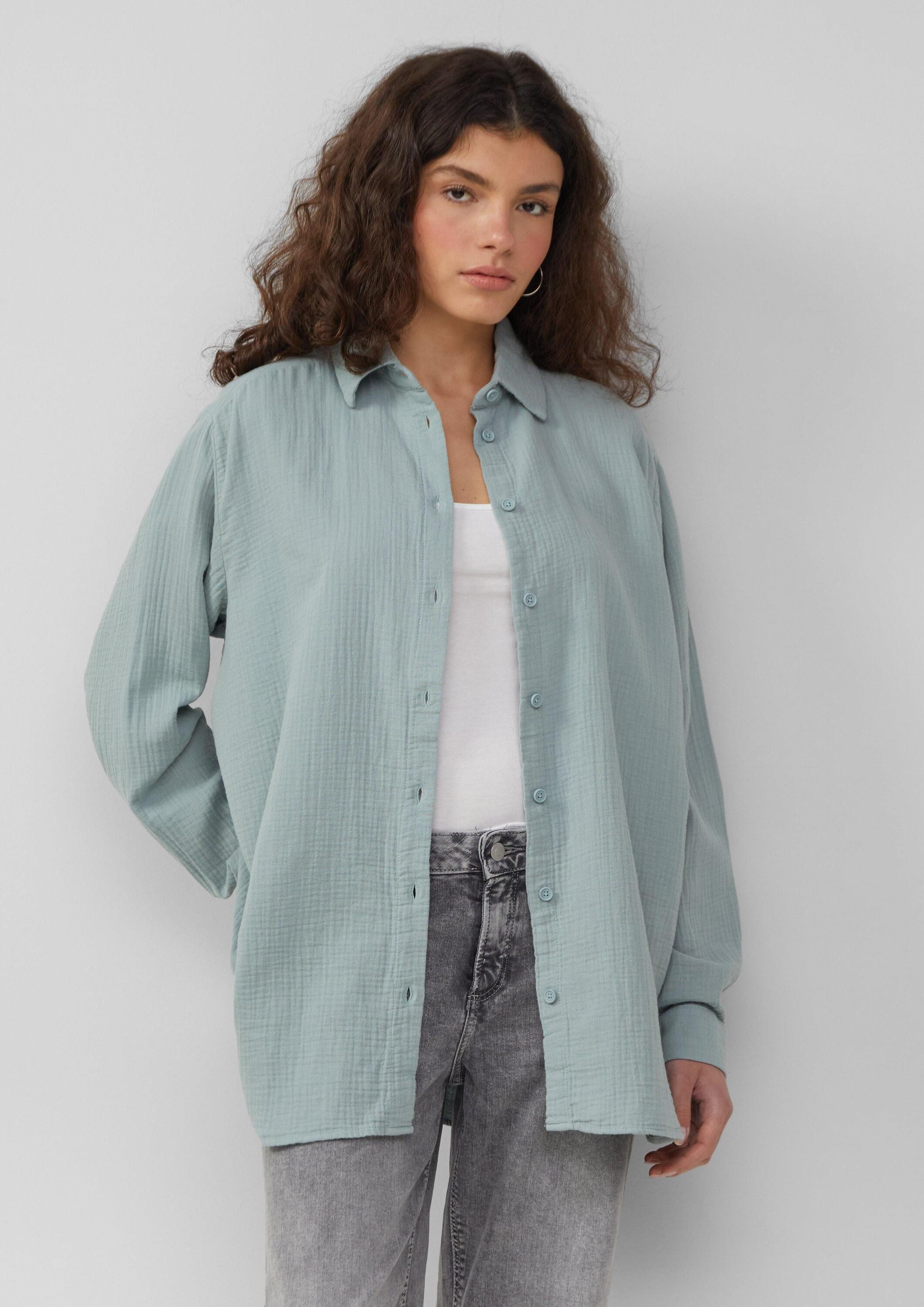 QS Langarmbluse Bluse Hemdbluse aus Musselin im Oversize-Schnitt