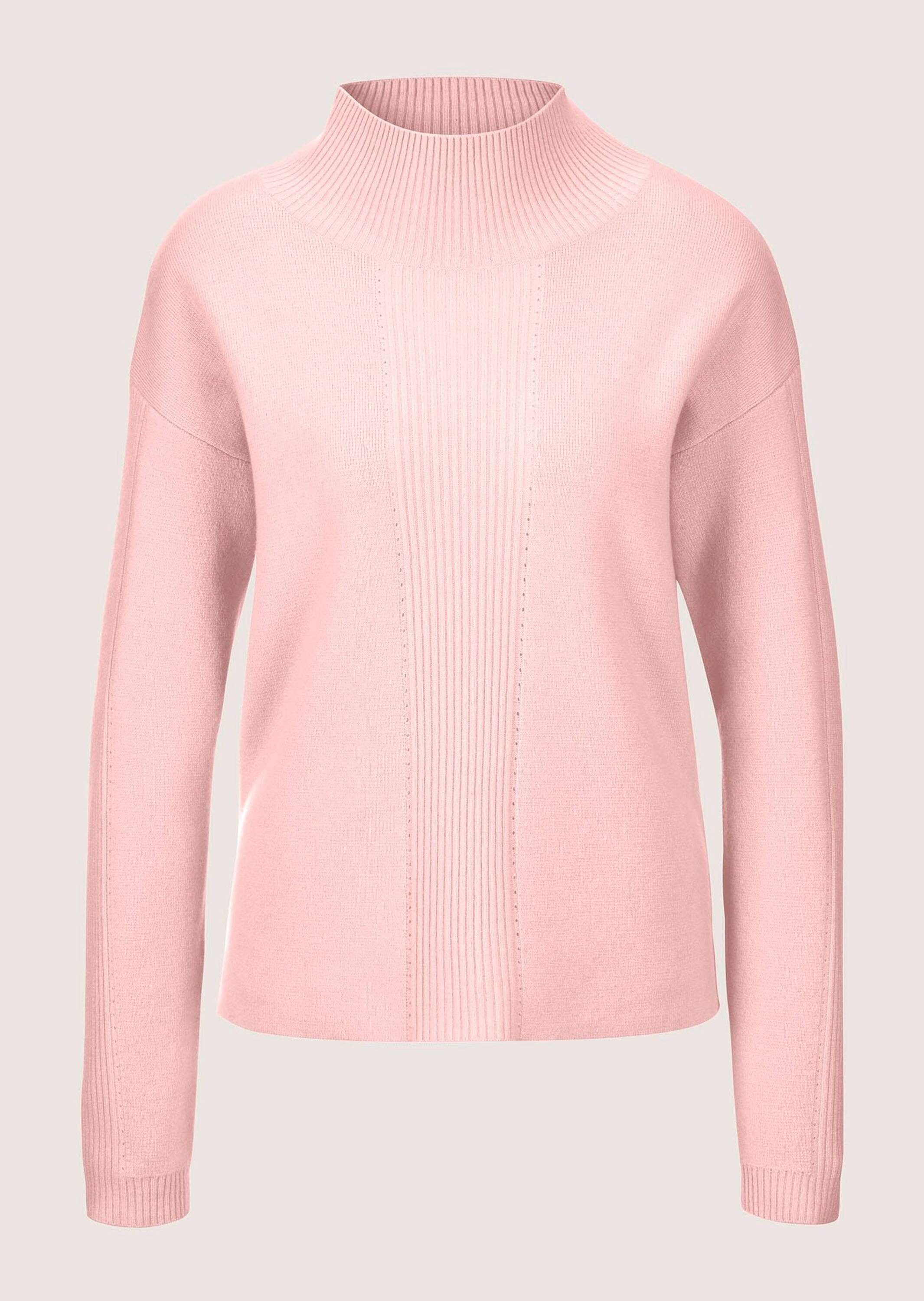 MADELEINE Strickpullover Kaschmir-Pullover mit Pointelle-Muster Pullover mit Stehkragen, überschnittene Schultern, Seitenschlitze
