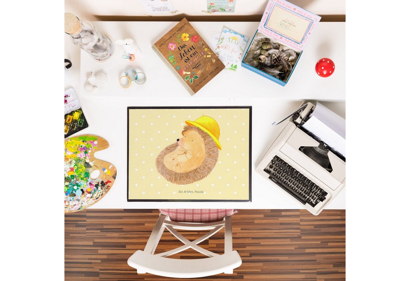 Thumbnail - Mr. & Mrs. Panda Schreibtischunterlage Igel Beten - Gelb Pastell - Geschenk, Schreibunterlage, Schreibtisch, (Packung, 1...