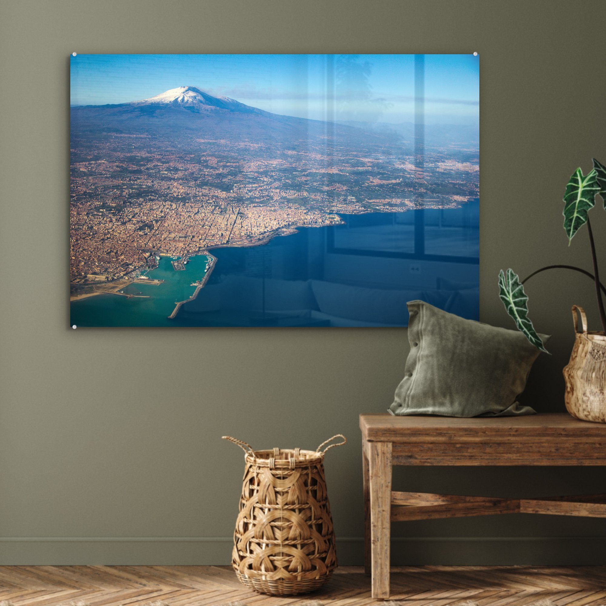 Ätna Acrylglasbild St), Schlafzimmer MuchoWow & Vulkans Acrylglasbilder des Wohnzimmer bei in Sizilien, italienischen (1 Catania Luftaufnahme