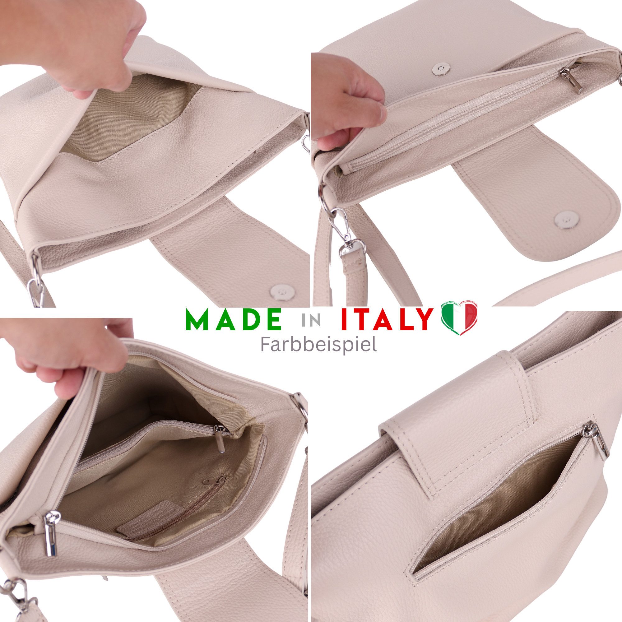 MIRROSI Umhängetasche Damen, Crossbody Bag, Echtleder Made in Italy (1 Tasche mit 1 oder 2 Gurte), verstellbaren Schulterriemen), 30x24,50x9cm (BXHXT) viel Stau – Bild 4 von 5