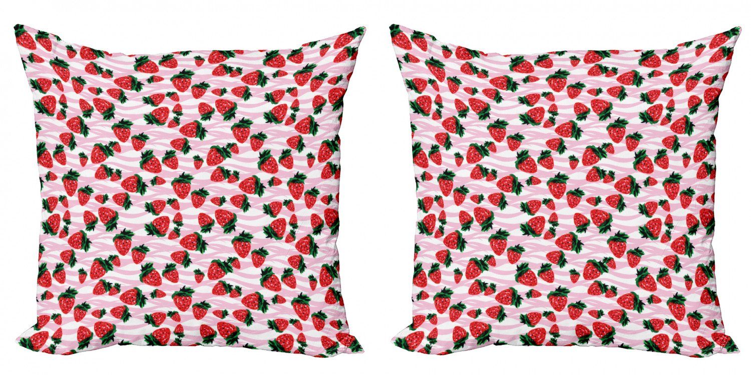 Kissenbezüge (2 Doppelseitiger Abakuhaus Digitaldruck, Aquarell-Effekt Erdbeere Modern Accent Stück),