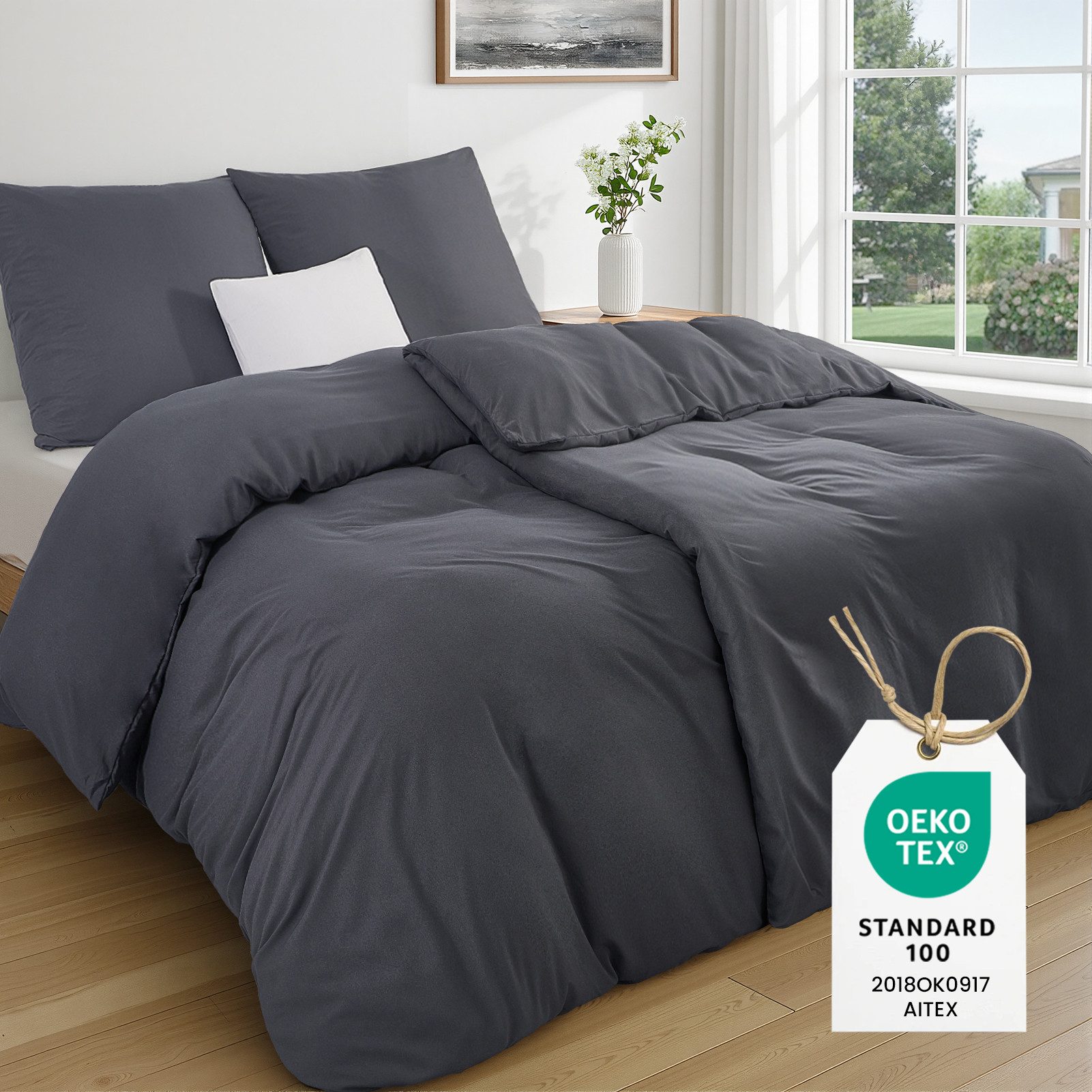 Topfinel Bettwäsche 135 x 200 4 teilig Leicht flanell mit reißverschluss kühlend bügelfrei, 90g/m² Flanell und Mikrofaser, 4 teilig, bettwäsche 135 x 200 sale einfarbig frühling sommer herbst winter
