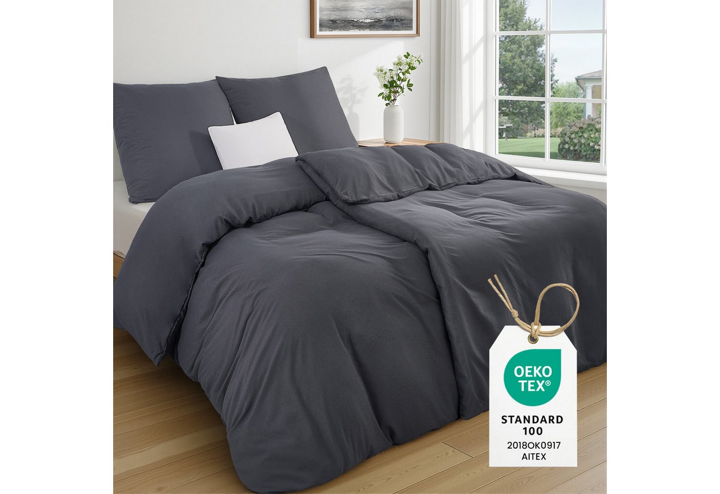 Topfinel Bettwäsche 135 x 200 4 teilig Leicht flanell mit reißverschluss kühlend bügelfrei, 90g/m² Flanell und Mikrofaser, 4 teilig, bettwäsche 155 x 220 sale einfarbig frühling sommer herbst winter