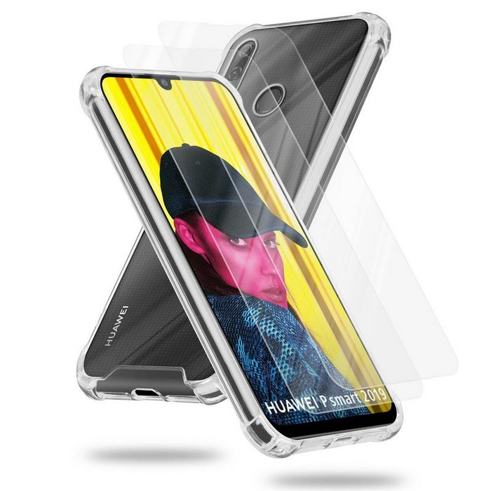 Cadorabo Handyhülle Hybrid Acrylic + 2x Tempered Gläser Honor 10 LITE / Huawei P SMART 2019 Hülle und 2x Tempered Schutzglas - Schutzhülle - Cover Case