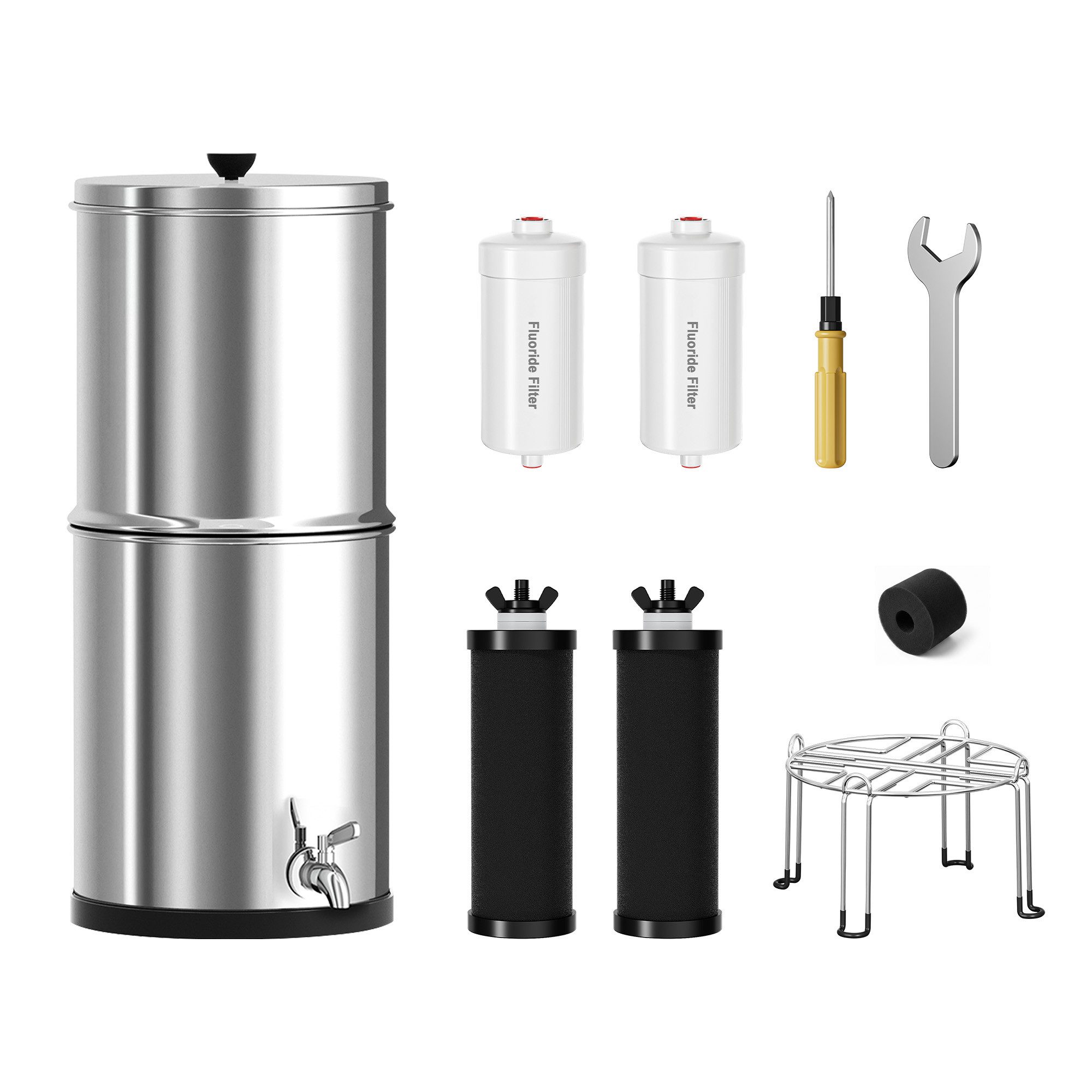 Vankel Wasserfilter 1,5 Gal, Edelstahl-Schwerkraftfilter mit Fluoridfiltern, Stromloses Filtersystem mit 2 Filterpatronen für Zuhause