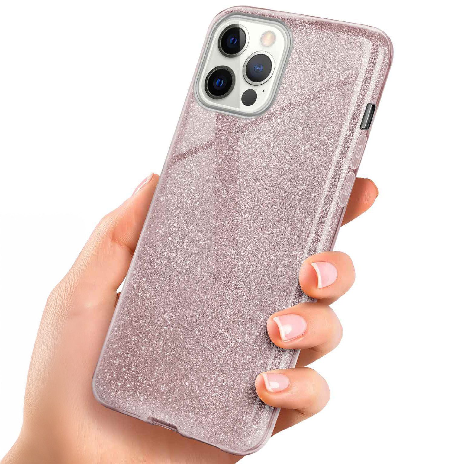 ONEFLOW Handyhülle für iPhone 12 Pro Max Glitzer Hülle Glitter Case Rosa 6,7 Zoll, Hülle Glitzernd Dünne Schutzhülle mit Kameraschutz Frauen Glitzerhülle