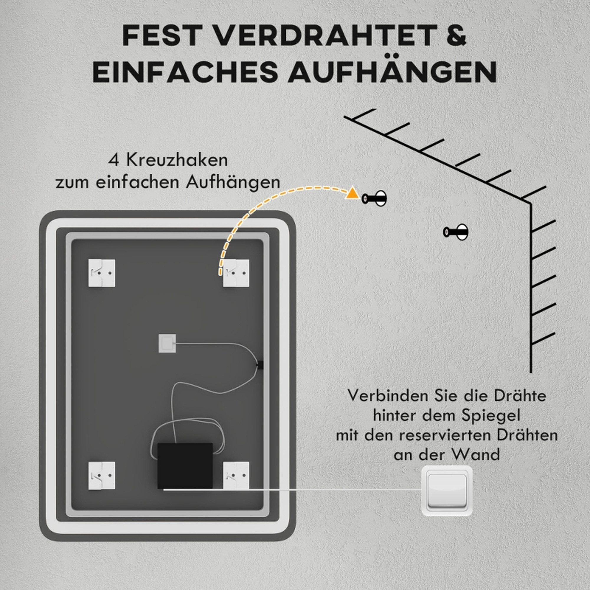 MC Star Badspiegel beleuchtet, Touch-Steuerung, beschlagfrei, dimmbar, 3 Lichtfarben (70x90, Silber)