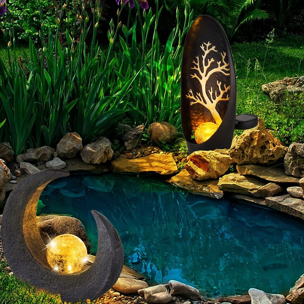 Solarleuchte, LED Skulptur Solarleuchte Außen fest LED-Leuchtmittel Gartendeko für Globo 2x Solarlampen Mond verbaut,