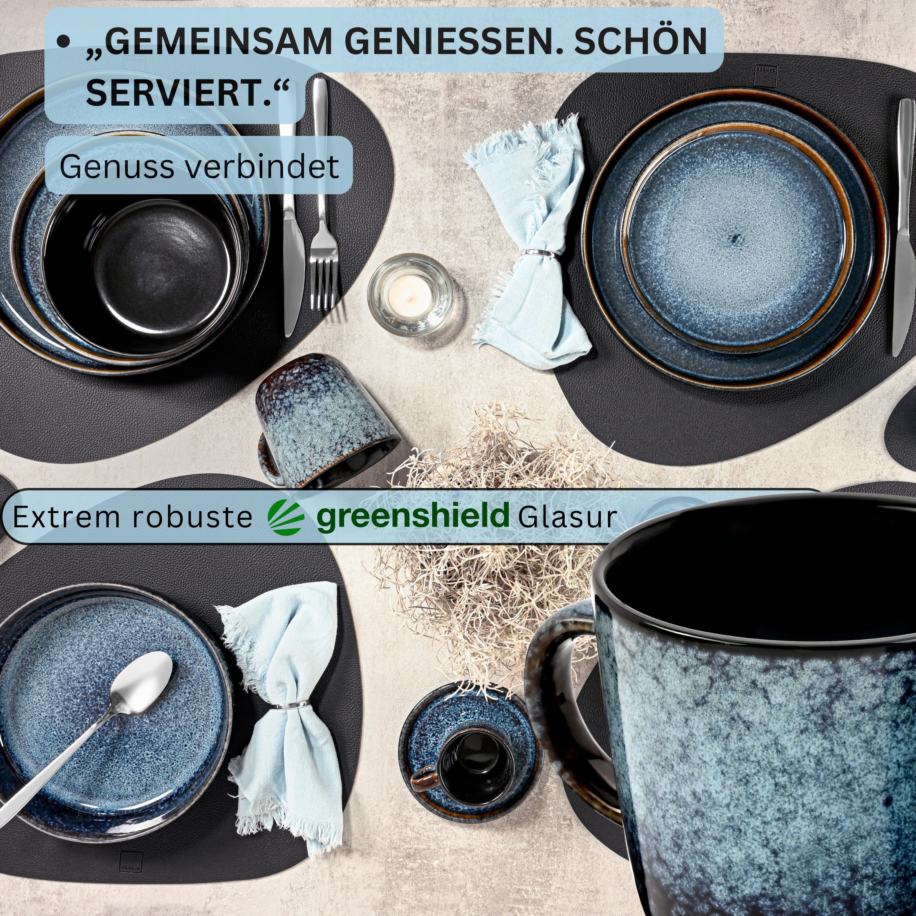 SÄNGER Becher Osaka Blau mit schwarzem Rand, Steingut, 6-tlg. Kaffeebecher Set, Erweiterbar, (400 ml), VALUE COLLECTION