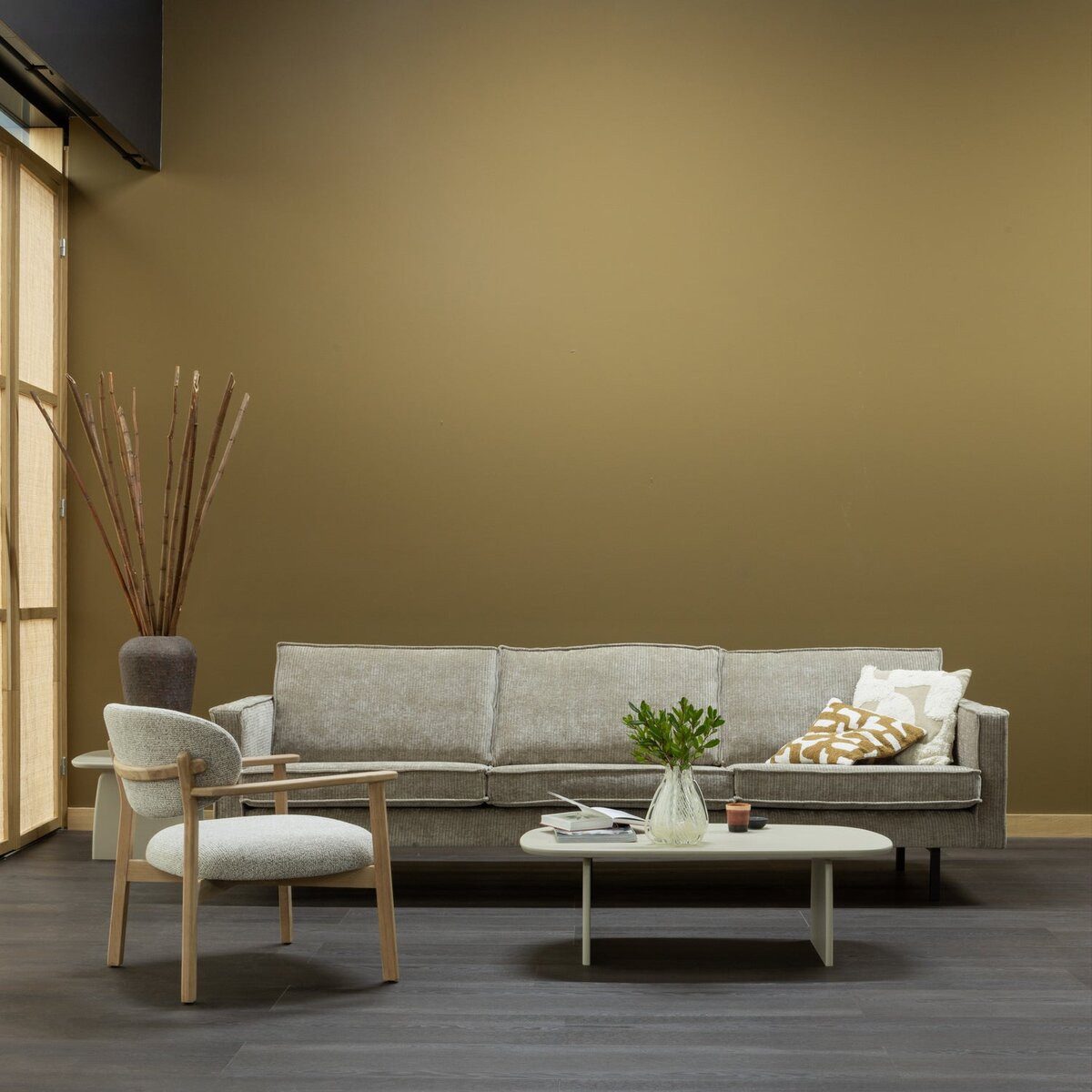 WOOOD 3-Sitzer, Luxuriöser Rippstoff, weich gepoltert