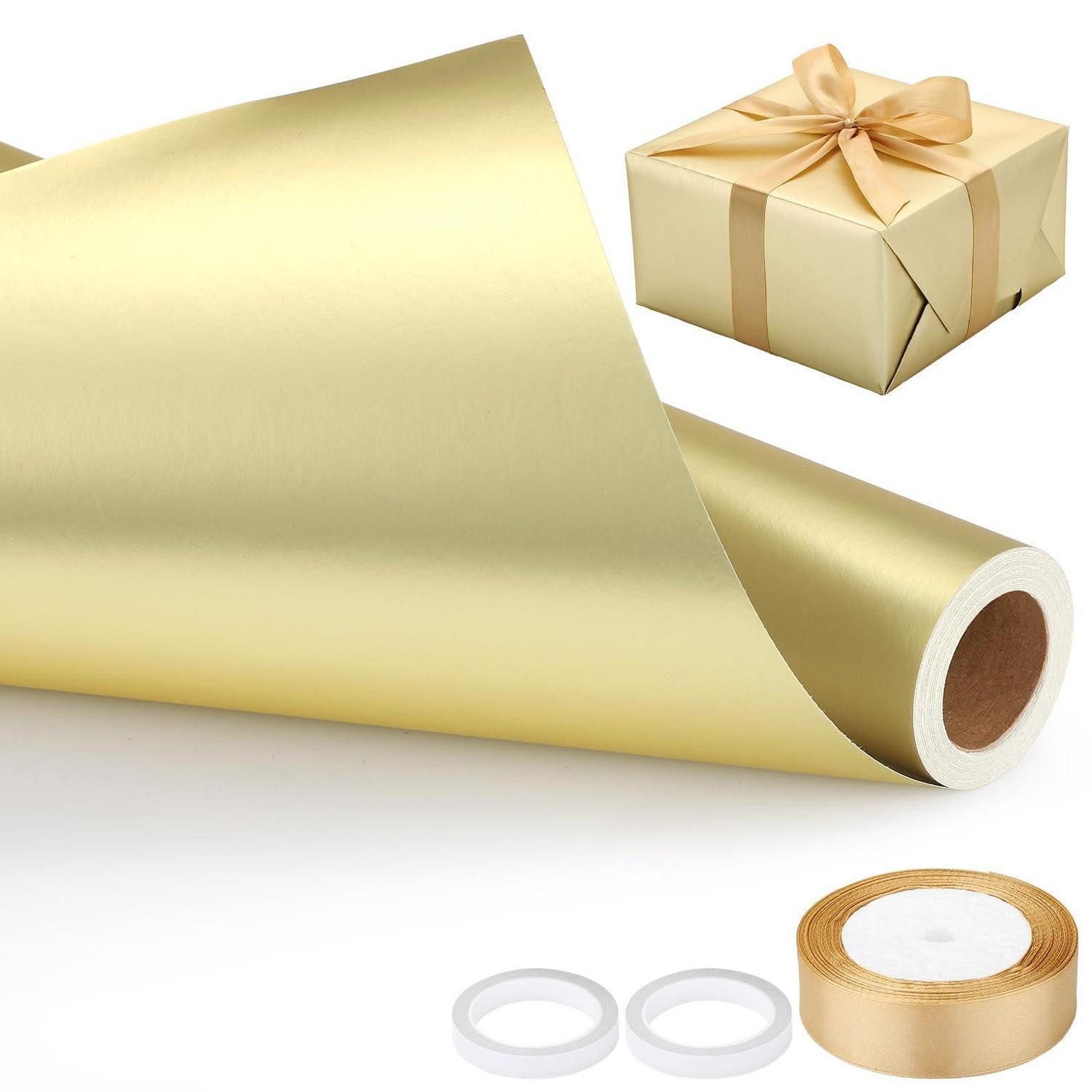 LuxusKollektion Geschenkpapier Geschenkpapier Set Gold Matt 43cm x 10m, (1St)
