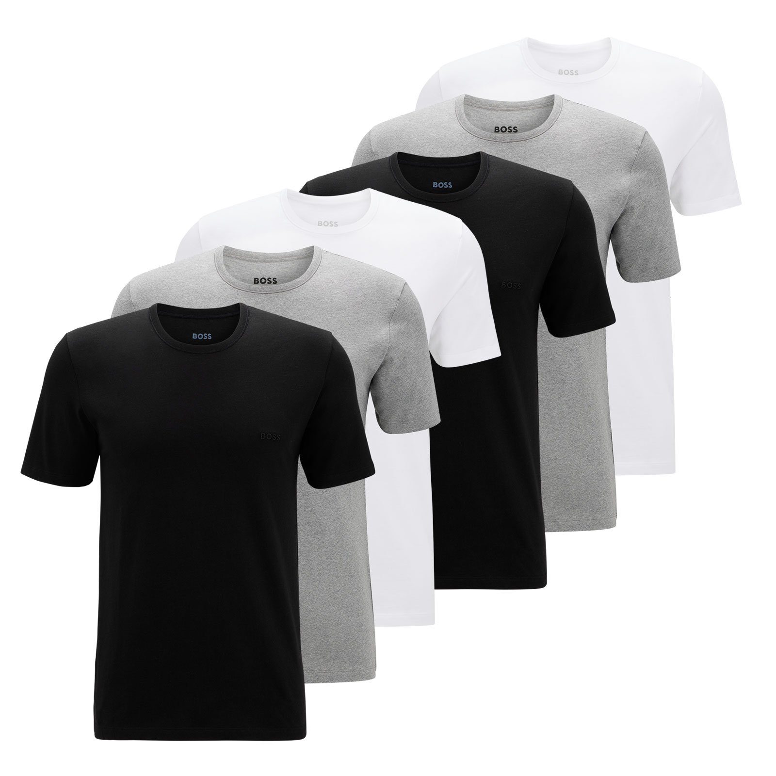 (6-St) Rundhalsausschnitt T-Shirt Classic fein geripptem mit BOSS Unterziehshirt