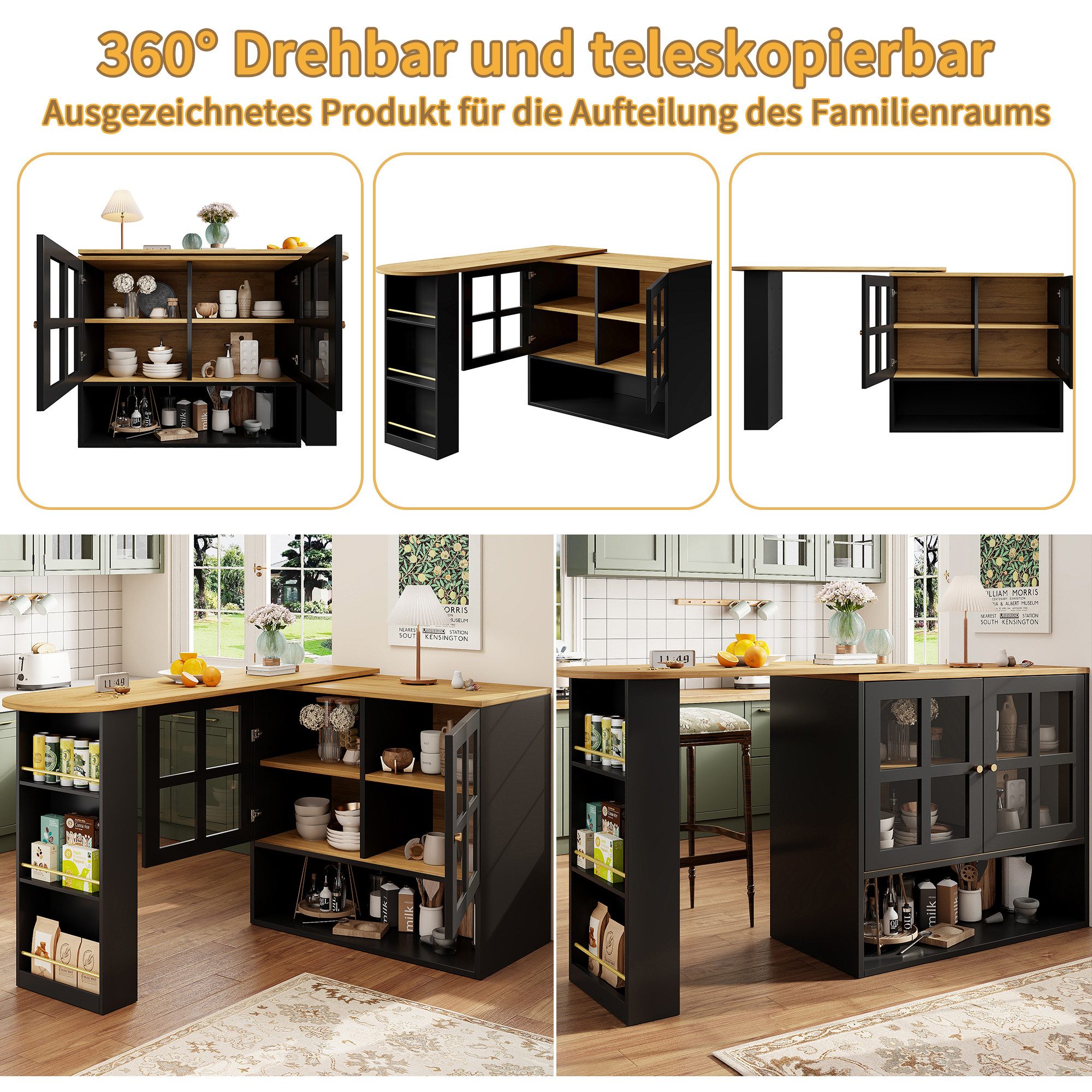 BBWL Sideboard 360° drehbare Essbar aus MDF mit Glasfronten, 5 Ablagen & Si günstig online kaufen