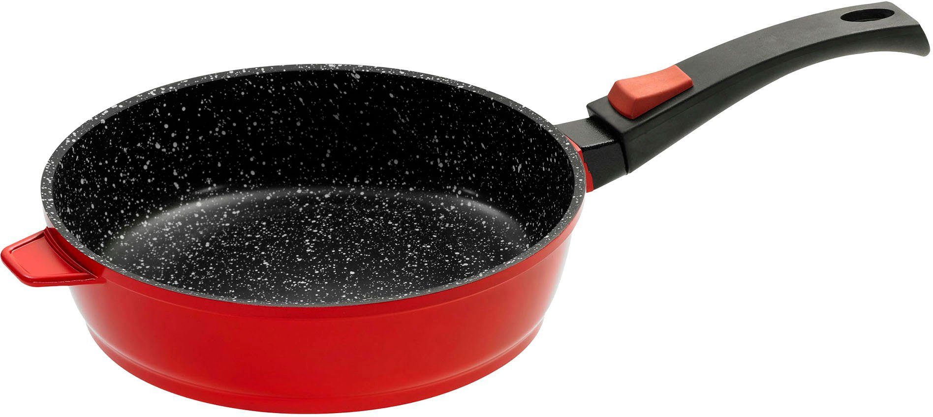 KING Bratpfanne, Aluminiumguss (Set, 7-tlg., 3 Edelstahl-Schüsseln Ø17.5 Ø14.5cm Ø12cm mit Deckeln, 1 Pfanne Ø24cm), Induktion, abnehmbarer Pfannengriff, 24 cm