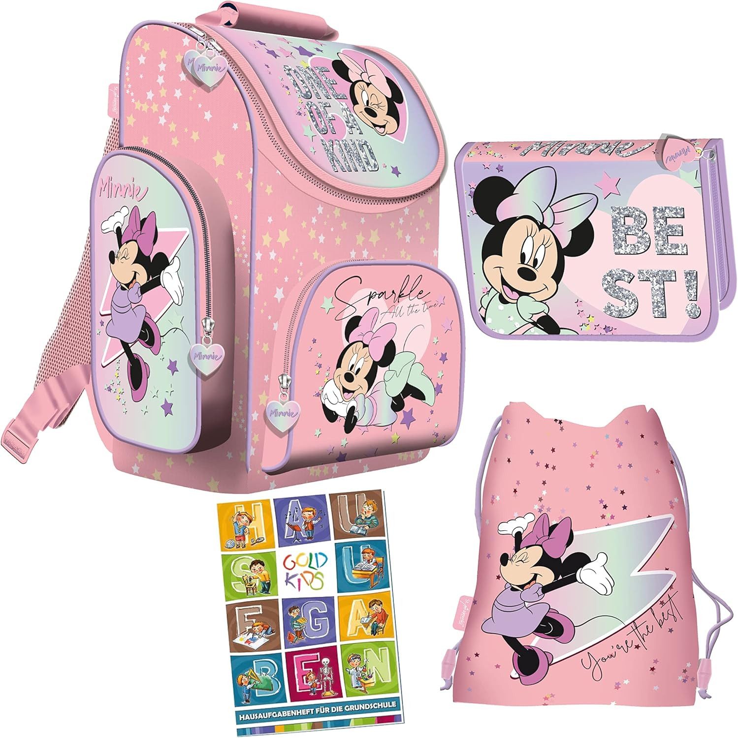 GOLDKIDS Ранцы Set Disney Minnie Mouse Ranzen Federmappe Turnbeutel (Aufgabenheft für die Grundschule 4er, 1-tlg., Set. Geeignet ab der ersten Klasse der), Grundschule