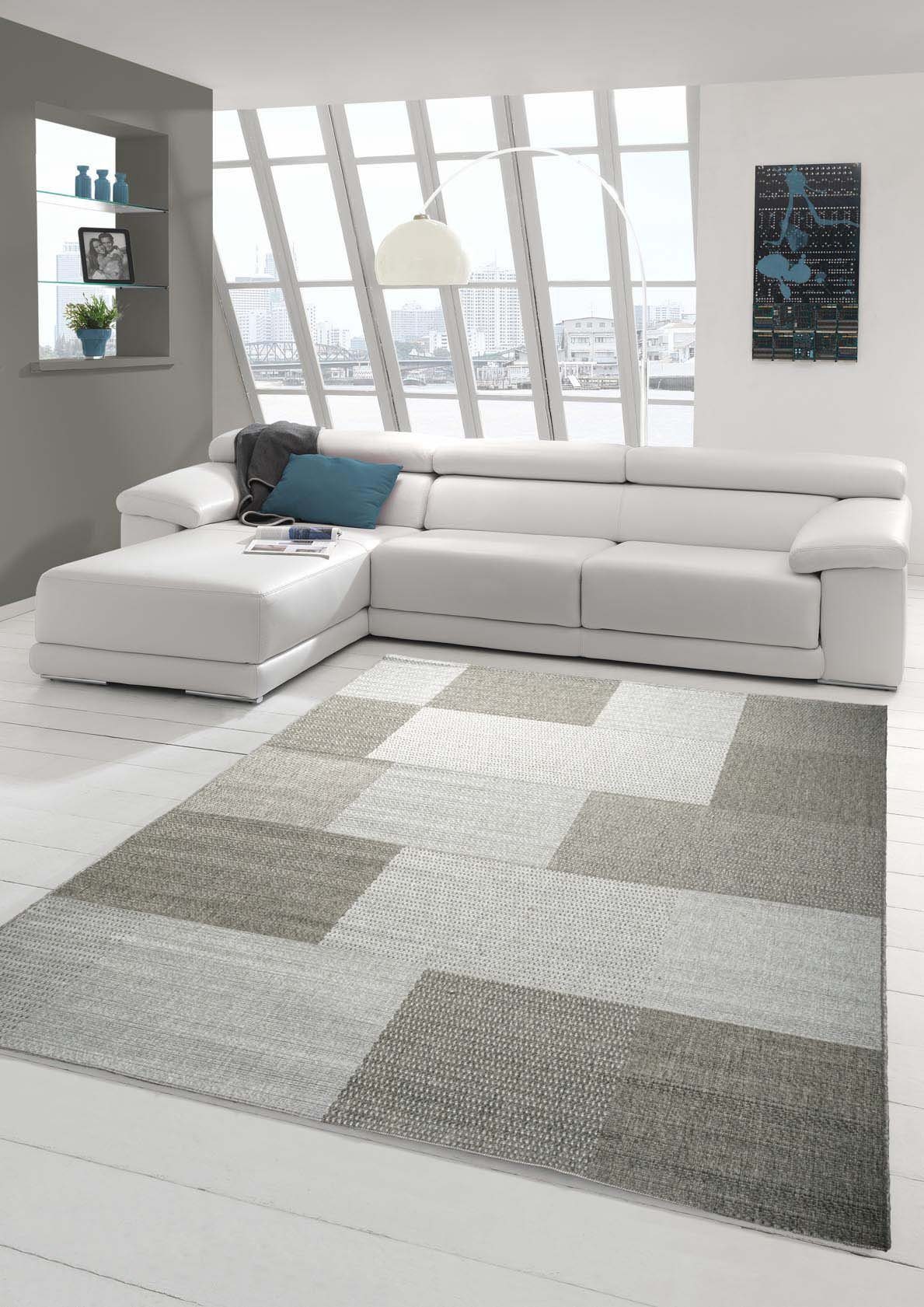 Teppich Teppich Küchenläufer rechteckig, Grau, Küchenteppich mm Modern Karo Flachgewebe Höhe: Optik Kariert Sisal Design Teppich-Traum, 5