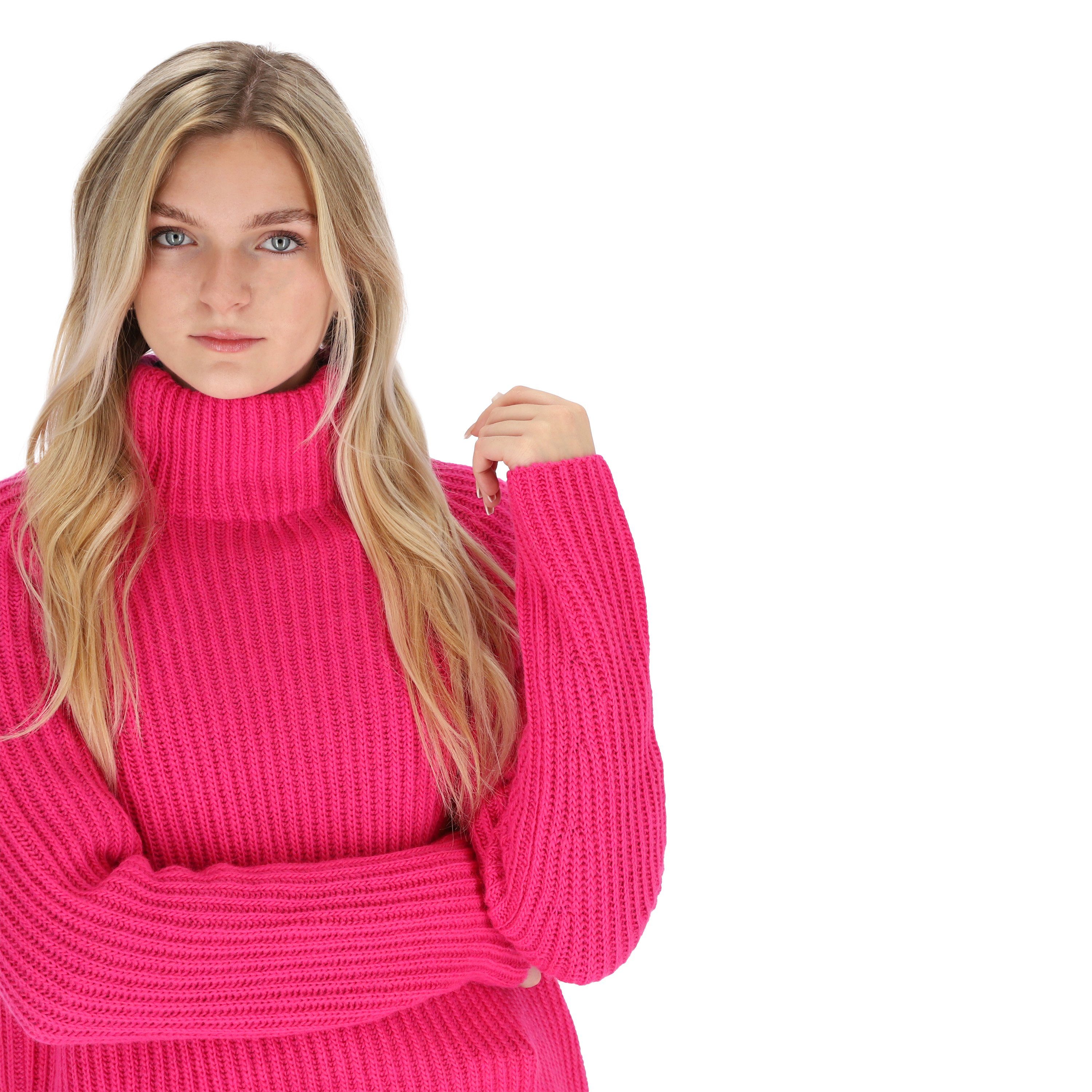 halsüberkopf Accessoires Strickpullover Strickpullover weicher Strickpullover mit Stehkragen pink