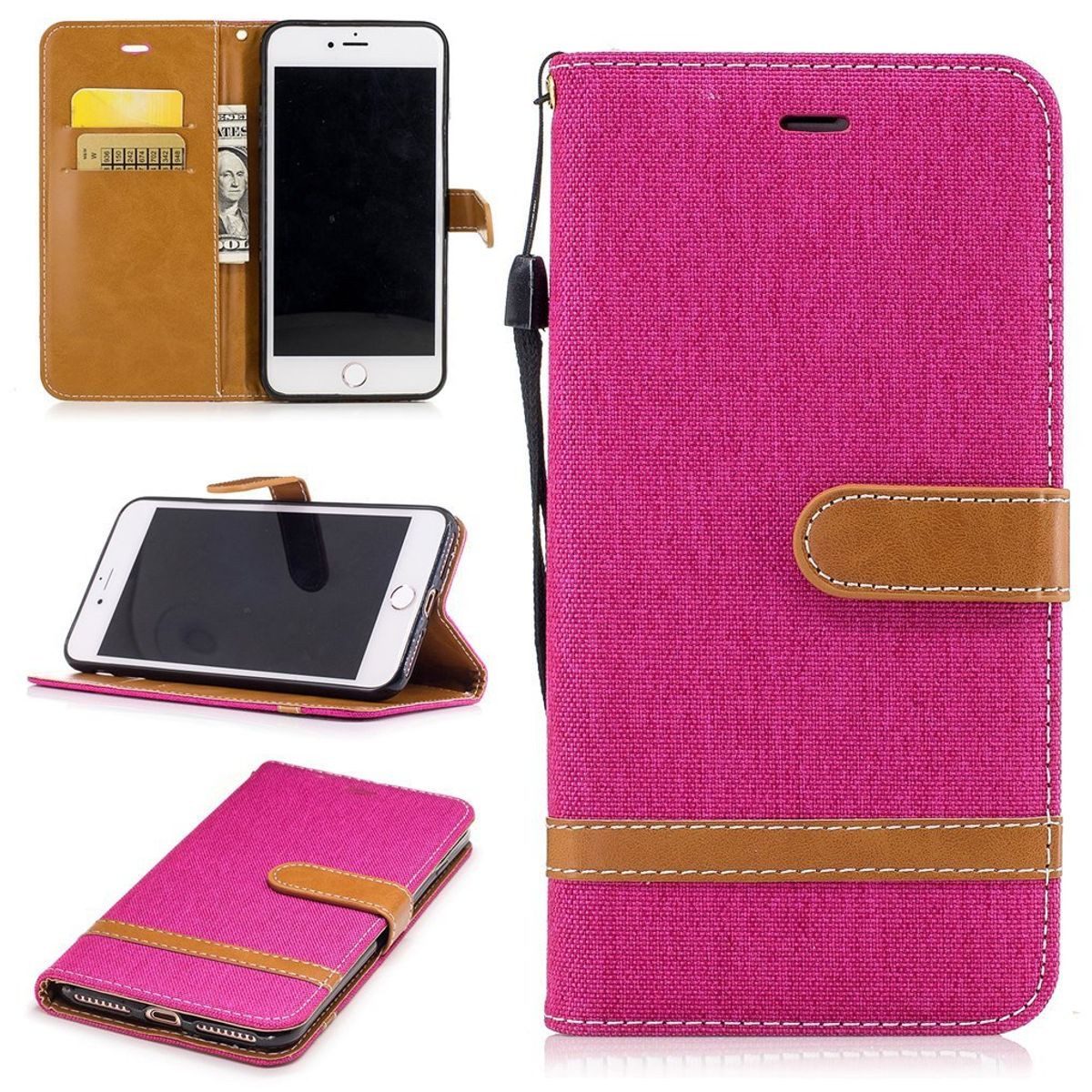 König Design Handyhülle Apple iPhone 7 Plus, Apple iPhone 7 Plus Handyhülle Bookcover Rosa
