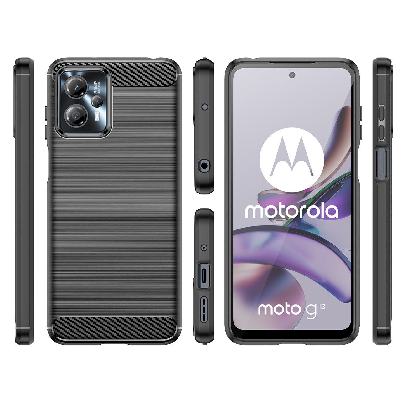 cofi1453 Bumper Carbon Case für Motorola Moto G13 flexible Silikon-Carbon-Hülle