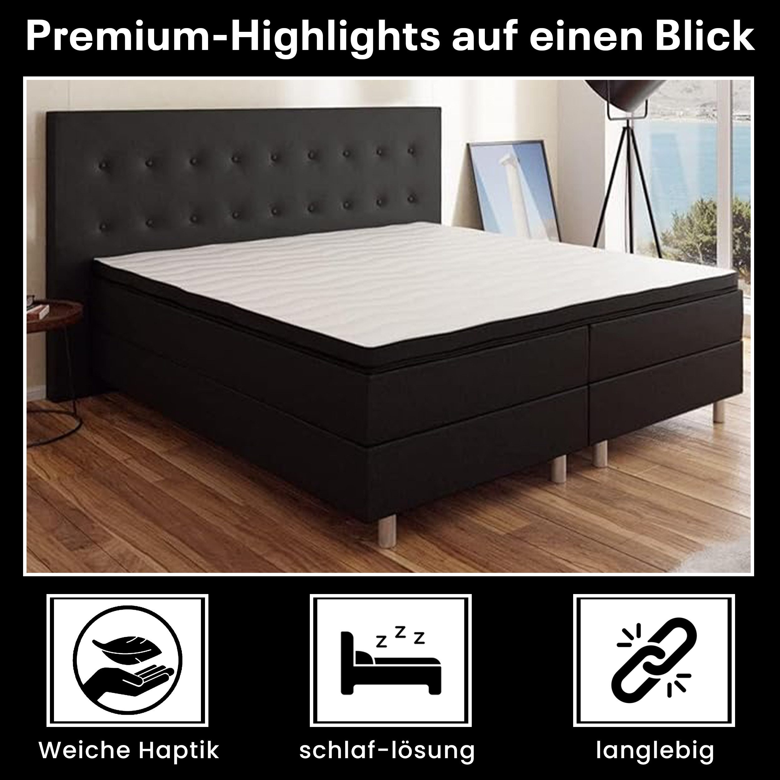 Best for Home Boxspringbett Neo Boxspringbett – 7-Zonen Bonnell Matratze mi günstig online kaufen