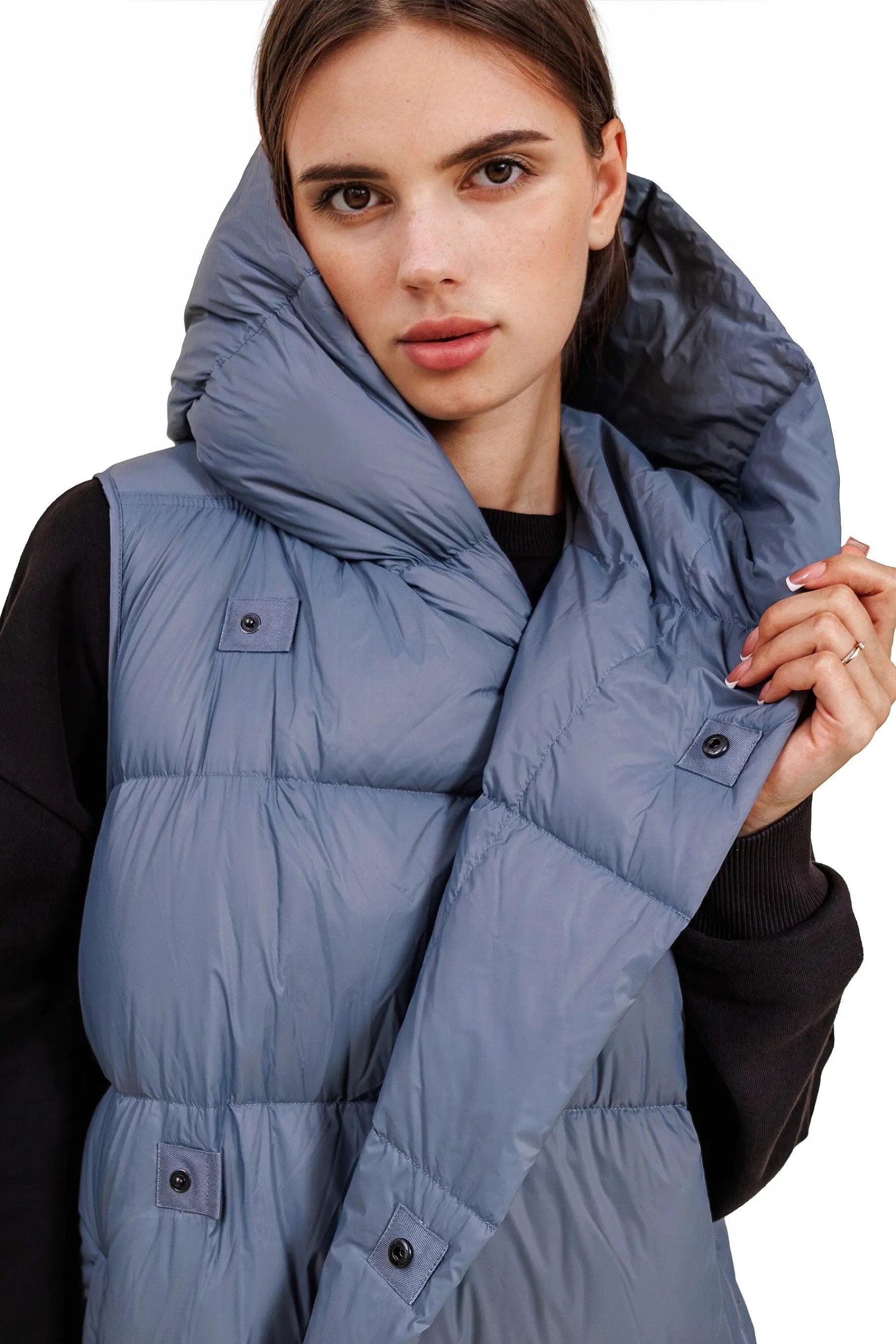 JNBY Daunenweste Damen lange Daunenweste mit Kapuze Herbst/Winterweste sky blue warm