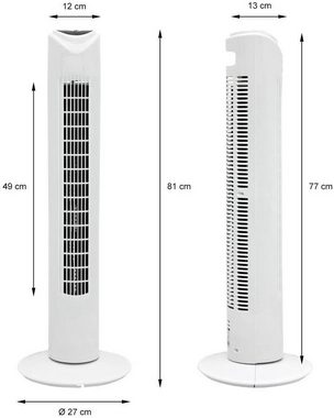 JUNG Turmventilator TV30 Ventilator Fernbedienung+Timer 80cm Turmventilator Ventilatoren, Standventilator, 45W Turmlüfter, bis 40m², leise, 75° Oszillation