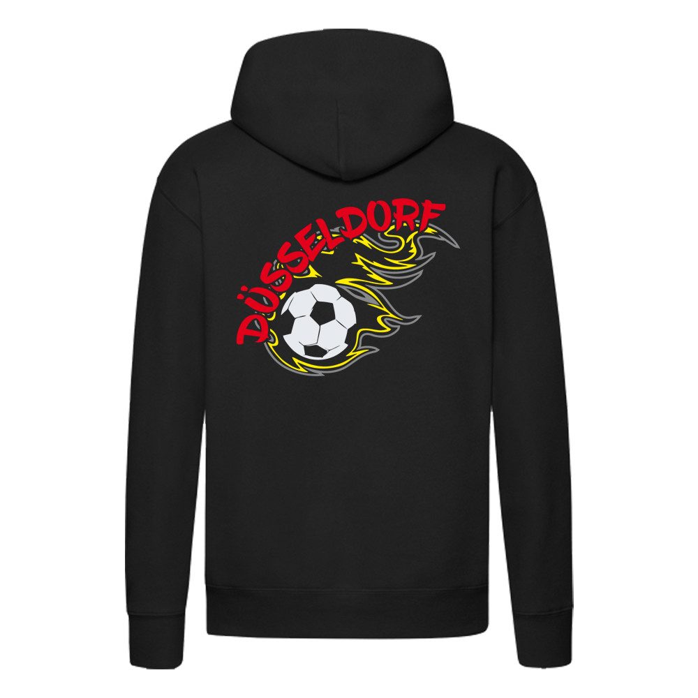 G-graphics Hoodie Düsseldorf in flames – Feuer-Fussball – mit Front- & Backprint Unisex Pullover mit einem Motiv für den echten Fan