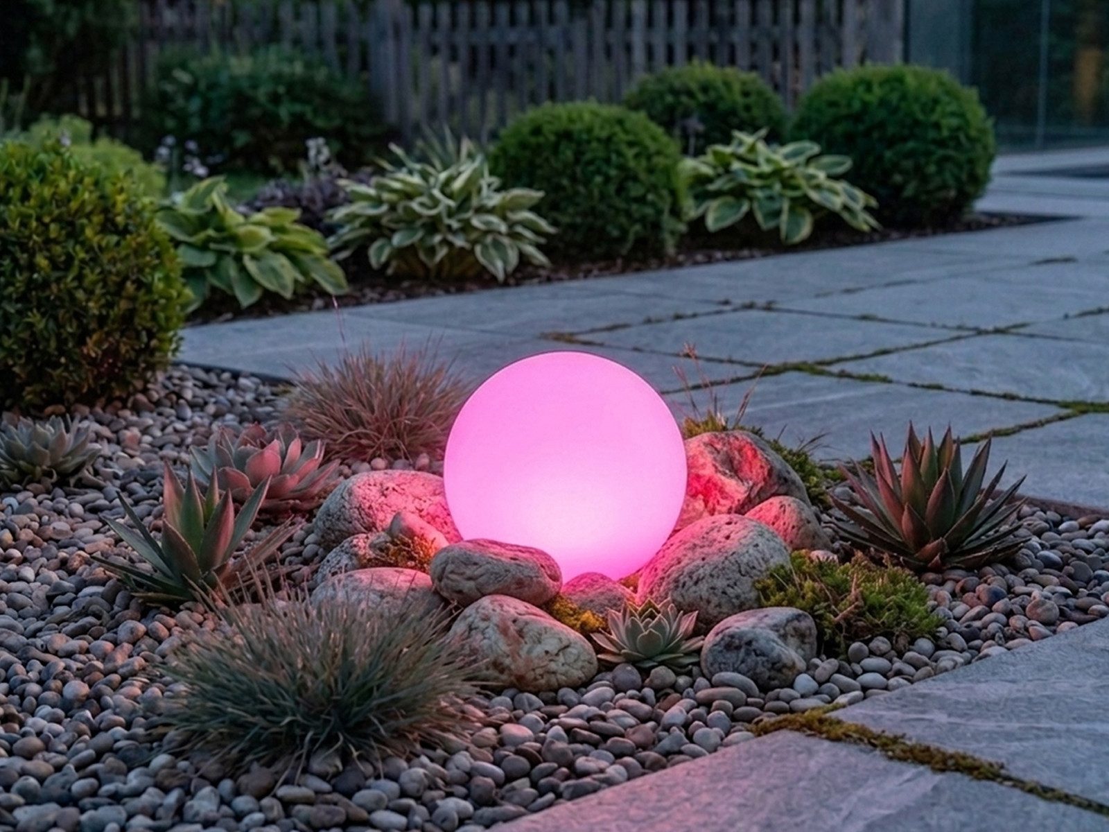 PEREL LED Kugelleuchte mit RGBW & Fernbedienung Ø 38cm, Dimmfunktion Farbwechsel, LED wechselbar, warmweiß, Garten Leucht-Kugel mit Erdspieß, inkl. austauschbarem Leuchtmittel