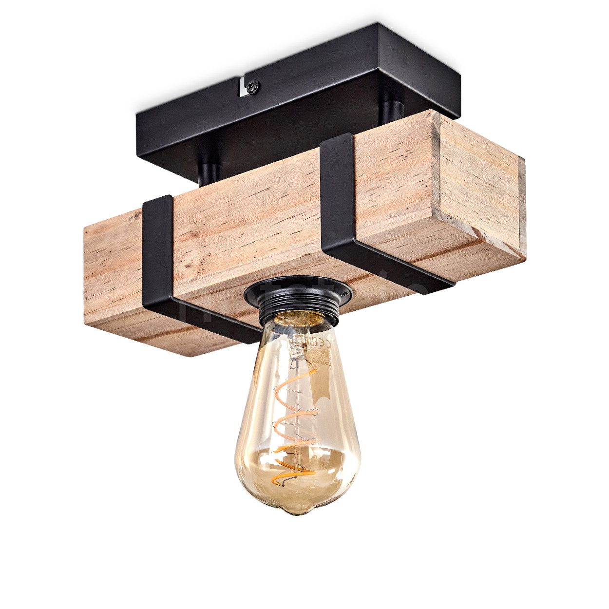 hofstein Deckenleuchte moderne Deckenlampe aus Metall/Holz in Schwarz/Natur günstig online kaufen