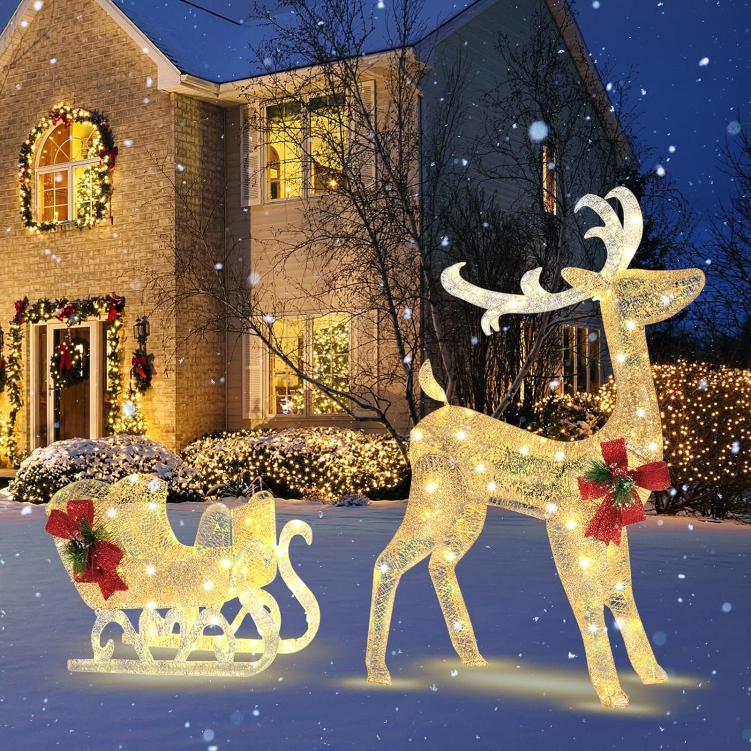 KOMFOTTEU Weihnachtsfigur LED-Rentier mit Schlitten, Vorbeleuchtete günstig online kaufen