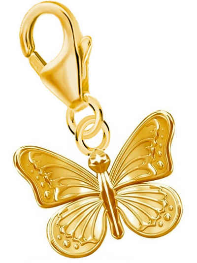 Goldene Hufeisen Charm-Einhänger Karabiner Charm Schmetterling 925 Silber Vergoldet (1 Stück, inkl. Schmuckbox), Gelbgold überzogen