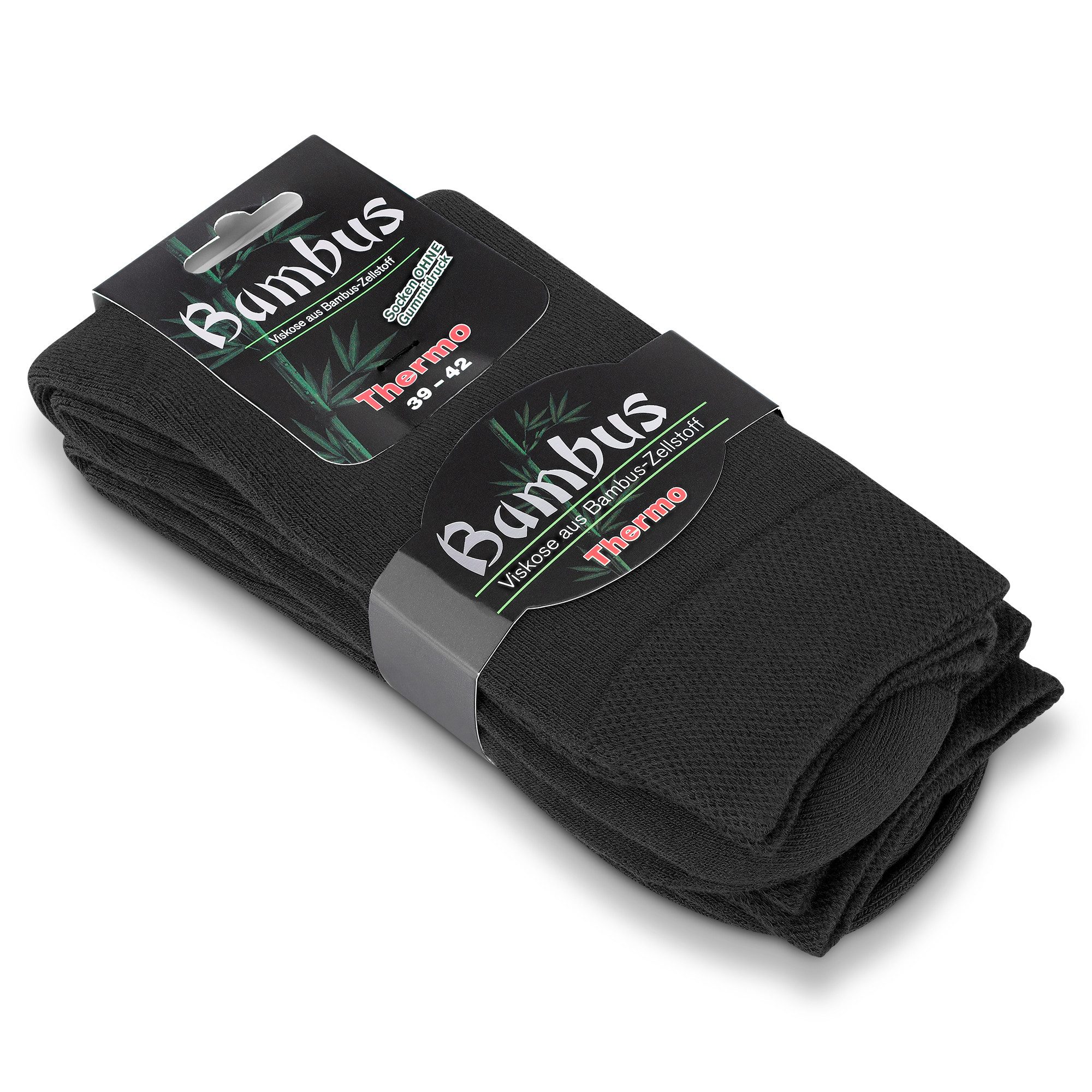 footart Thermosocken Bambus Viskose warmes Vollfrottee druckfrei ohne Gummi schwarz (2er Pack) atmungsaktiv, feuchtigkeitsableitend