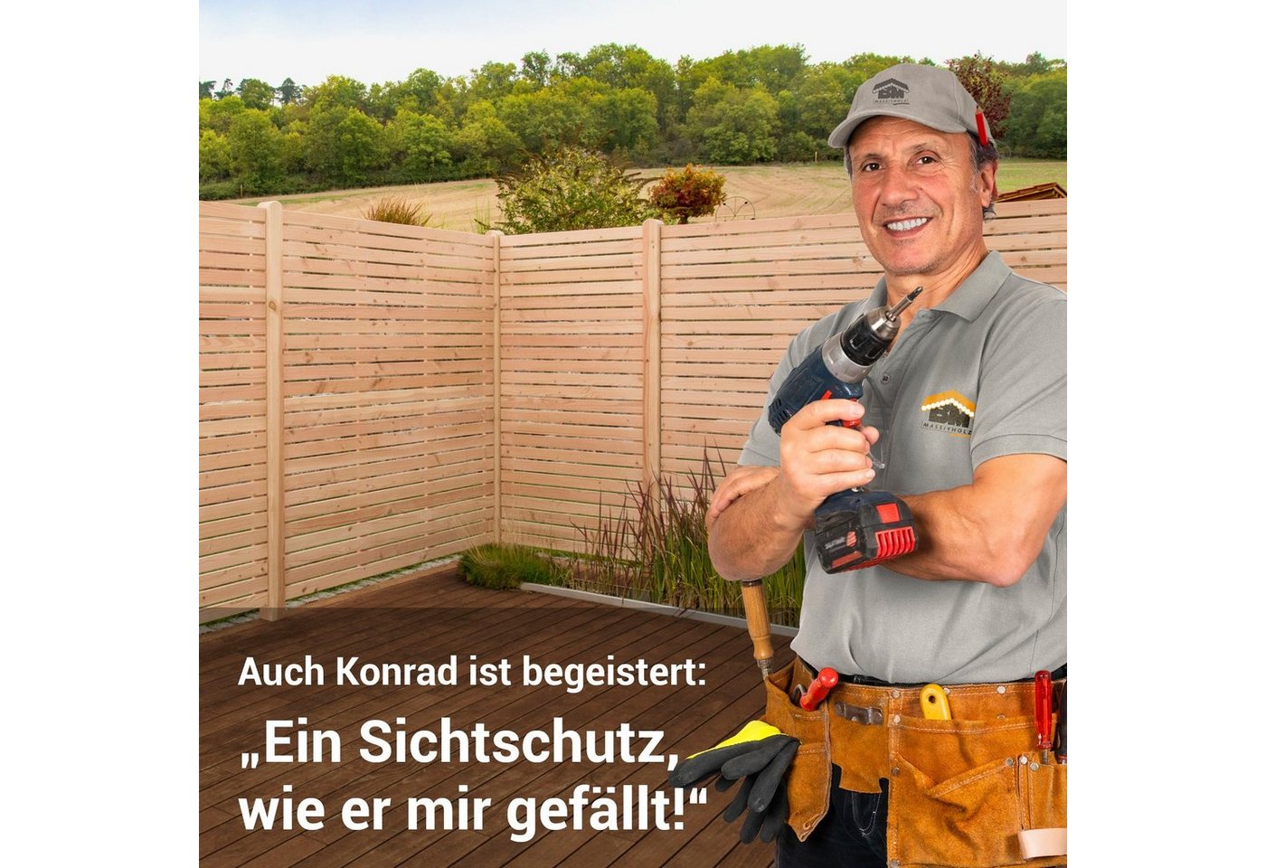 Thumbnail - BM Massivholz Zaun Kurt Set 6, (Set), 6 Zaunelemente 180 x 180cm, 7 Pfosten, Kopf gerundet, Länge 190cm