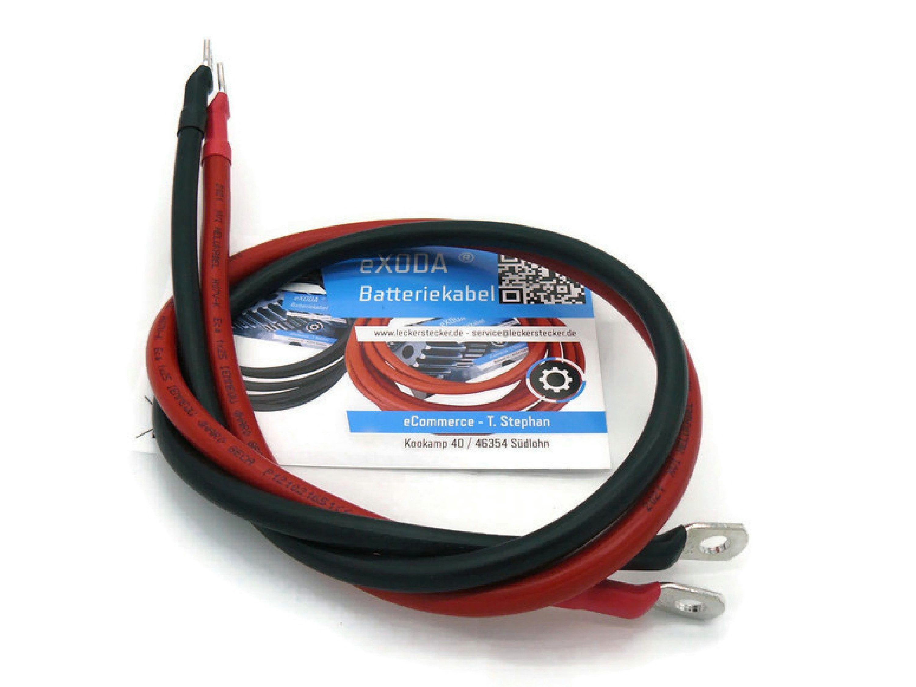 eXODA Kabel Set 25 mm² 75cm mit Schrumpfschlauch Kabelschuhen M8 Rot Schwarz Batteriekabel, Rot und Schwarz, (7 cm), 99% Kupfer mit Schrumpfschlauch