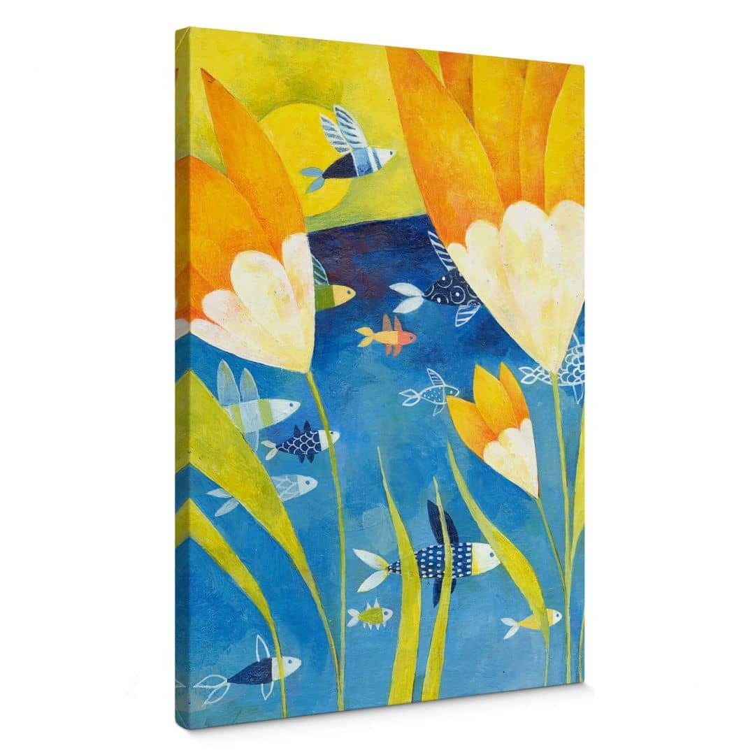 K&L Wall Art Leinwandbild Leinwandbild Baby Kinderzimmer Blumen Blanz Gelbe Tulpen, Wanddeko Holz Bilderrahmen