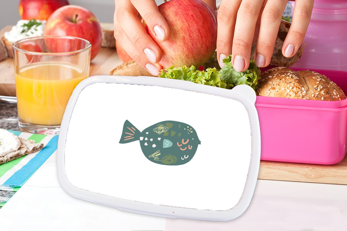 Brotbox MuchoWow Lunchbox Pastell, Erwachsene, Fisch für (2-tlg), Grün Kunststoff Snackbox, Kinder, - - Kunststoff, Mädchen, rosa Brotdose