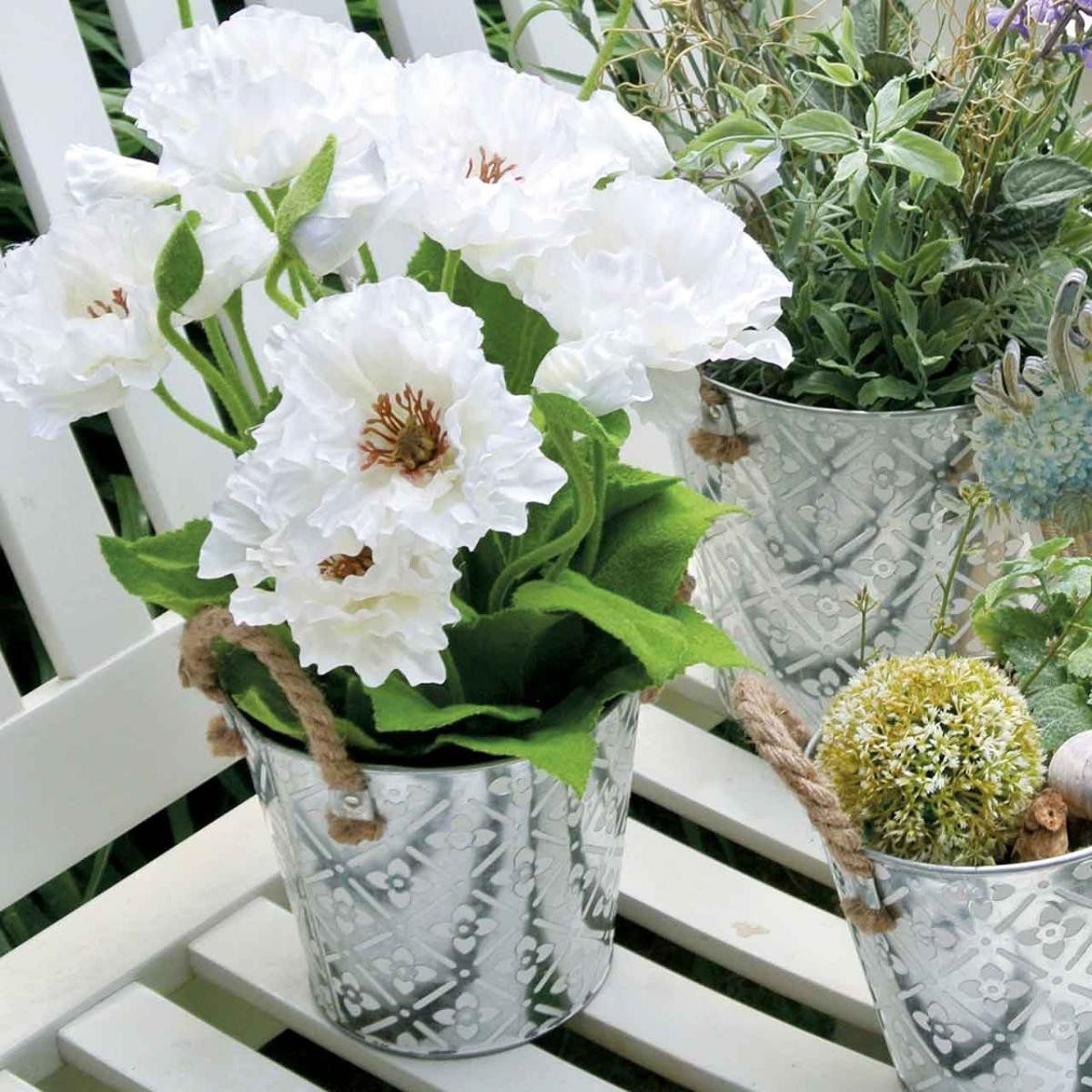 Florists Products Übertopf Metalltopf mit Henkeln und Blumenmuster für Pflanzen und Deko