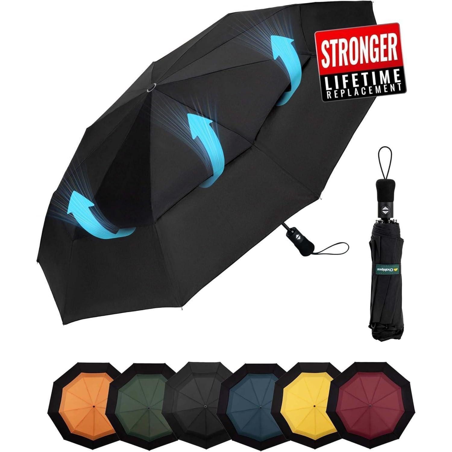 Chakipee Taschenregenschirm Kompakter Reise Regenschirm Sturmfest Automatik Taschenschirm 102 cm