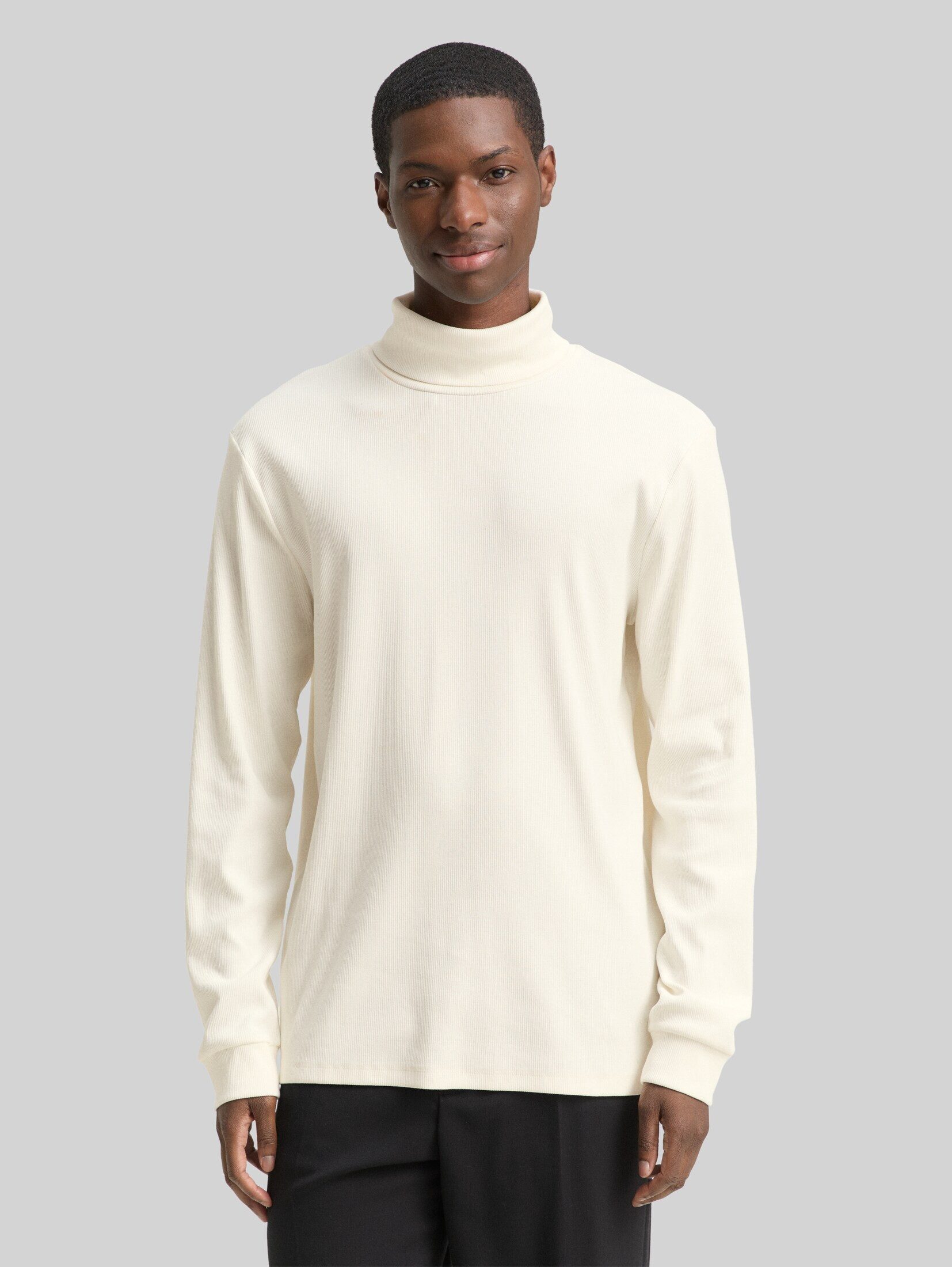 TOM TAILOR Denim Langarmshirt T-Shirt Rollkragenshirt mit Rippstruktur