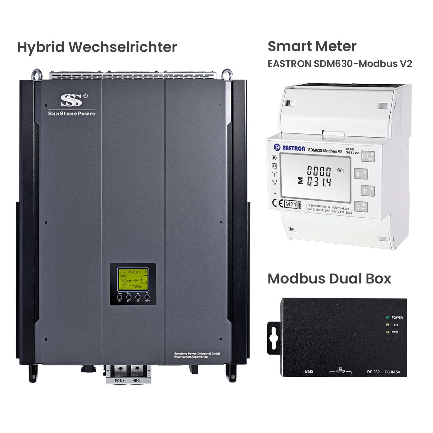 Sunstone Power Wechselrichter 3 Phasen 10KW 48V Netzeinspeisung Batteriewechselrichter mit WLAN, (Sunstone Power Hybrid Wechselrichter 1 Stk), Reine Sinuswelle, mit App, Inselbetrieb und Einspeisung ins Netz