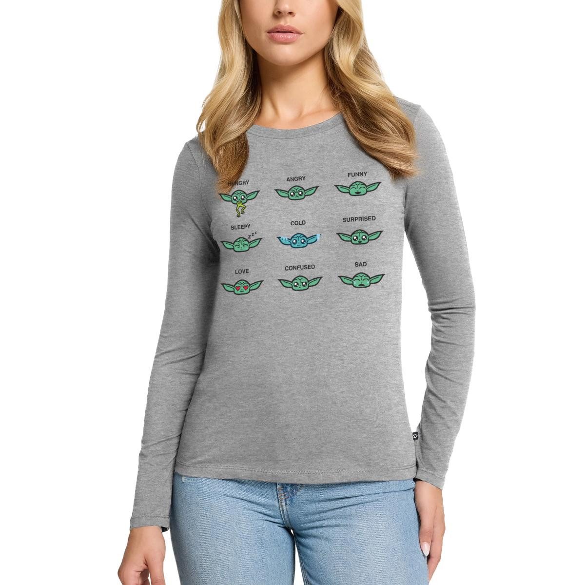 Spreadshirt T-Shirt Star Wars: Mandalorian Grogu Emotionen Premium Langarmshirt Damen (1-tlg)