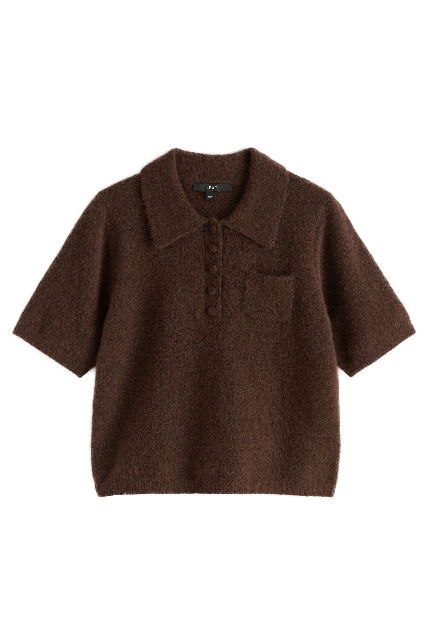 Next Strickpullover Gestricktes Kurzarm-Poloshirt mit Wollanteil (1-tlg)