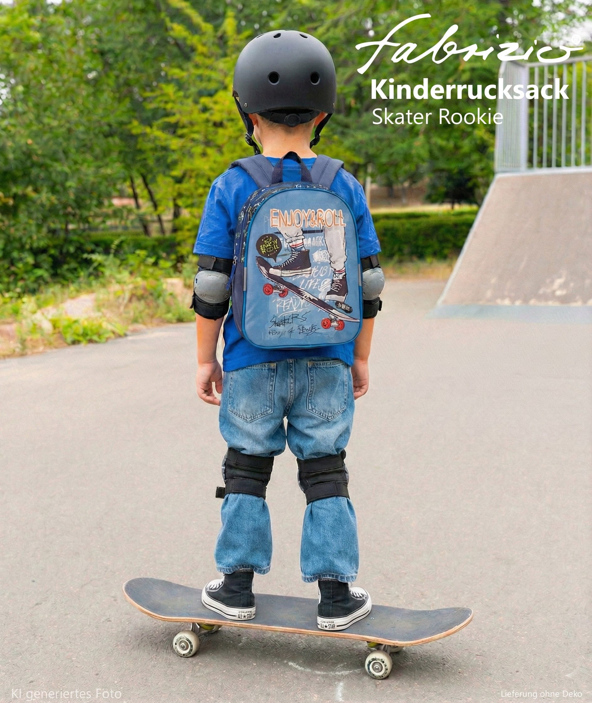 fabrizio® Kinderrucksack Rucksack Jungen Mädchen Kindergarten Tasche, Kindergartenrucksack Kinder Handgepäck Skateboard Rookie 20651 +e