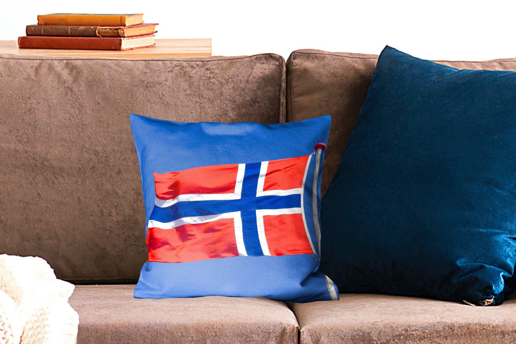 Deko, Norwegische am mit Zierkissen blauen Flagge für Dekokissen Himmel, Schlafzimmer, Füllung Sofakissen MuchoWow Wohzimmer,