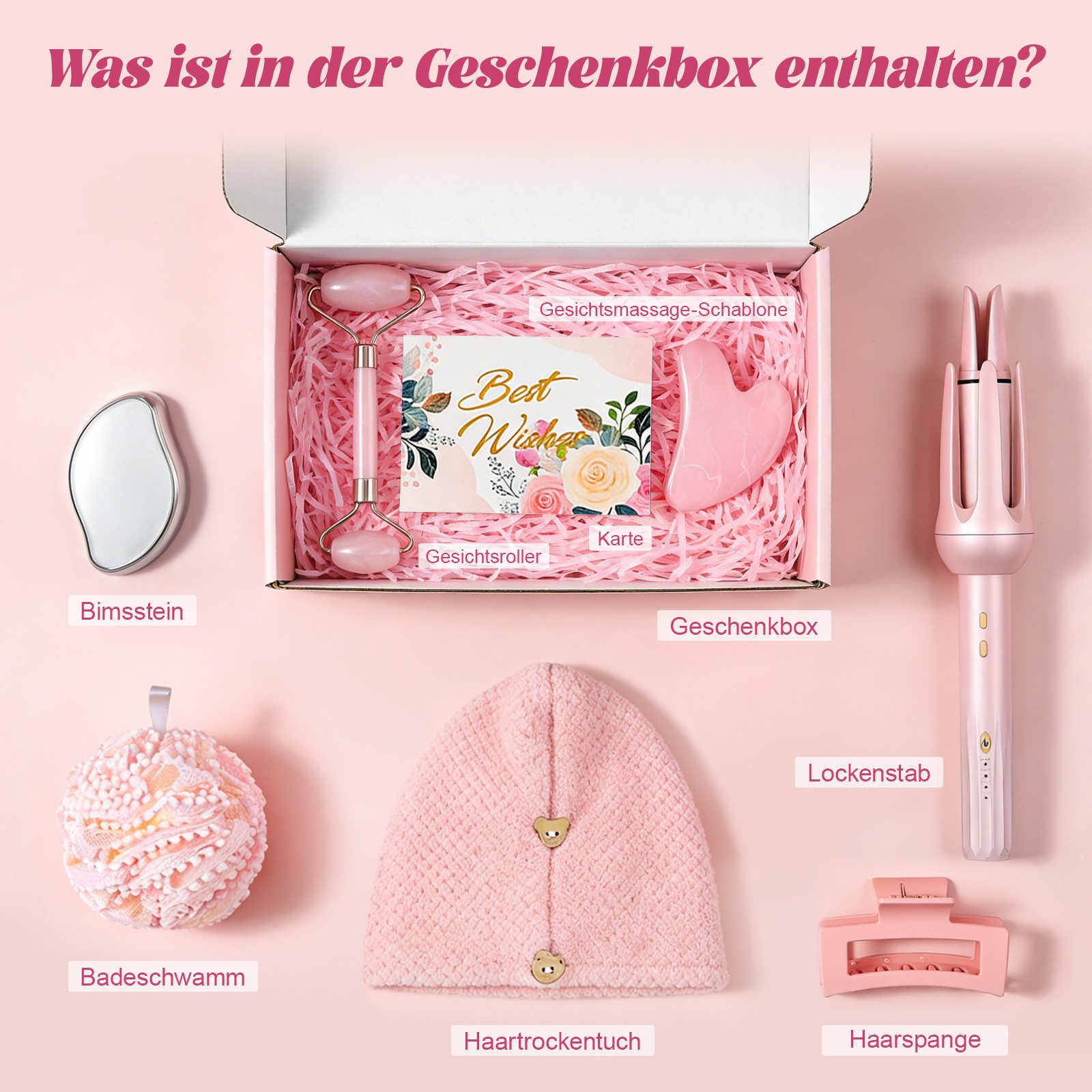 Fine Life Pro Geschenkbox 8-tlg. Pflegeset für Damen – Beauty-Geschenkbox, mit automatischem Lockenstab, ideal zum Geburtstag & Muttertag
