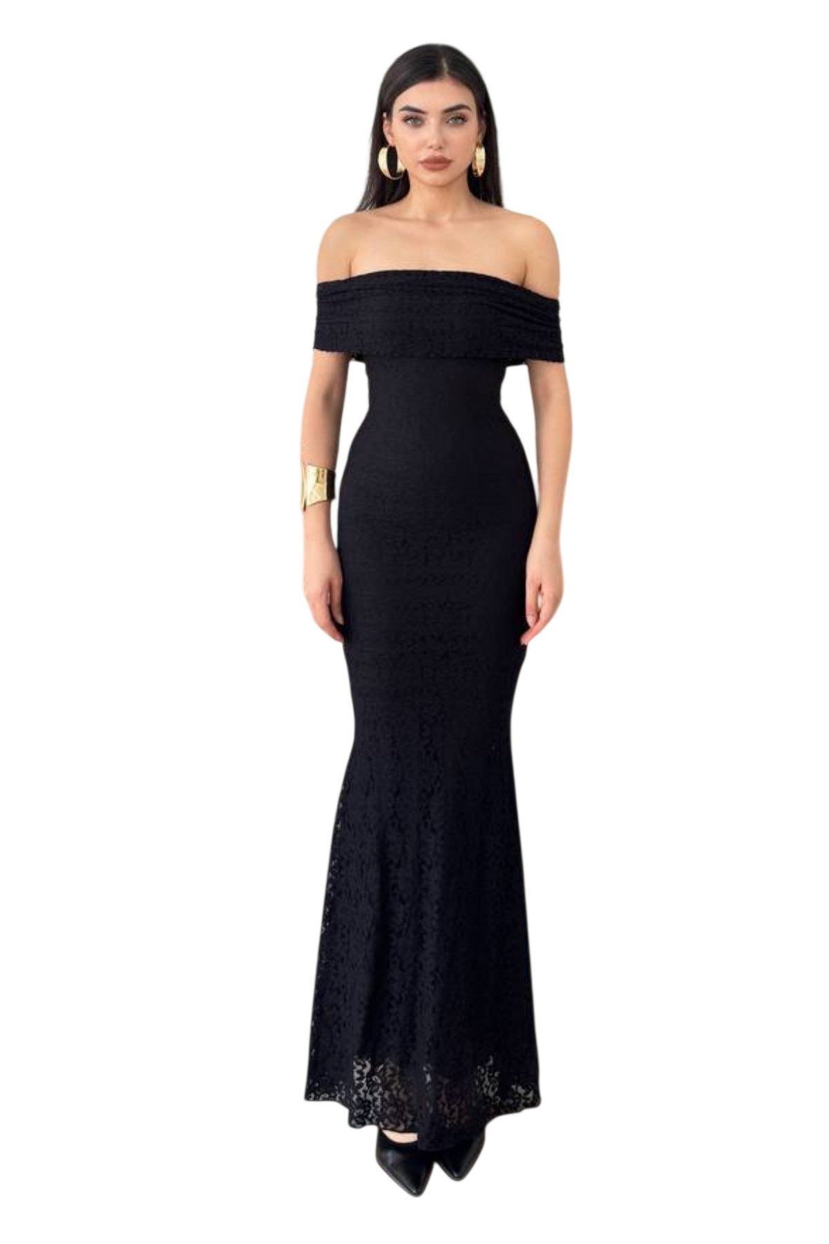 WOMAN VISION Abendkleid Damenkleid aus gefüttertem Spitzenstoff, Madonna-Ausschnitt, ärmellos