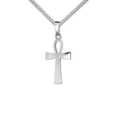 JEVELION Kreuzkette ägyptisches Kreuz 925 Silberkreuz - Made in Germany (Silberanhänger, für Damen und Herren), Mit Silberkette 925 - Länge wählbar 36 - 70 cm oder ohne Kette.