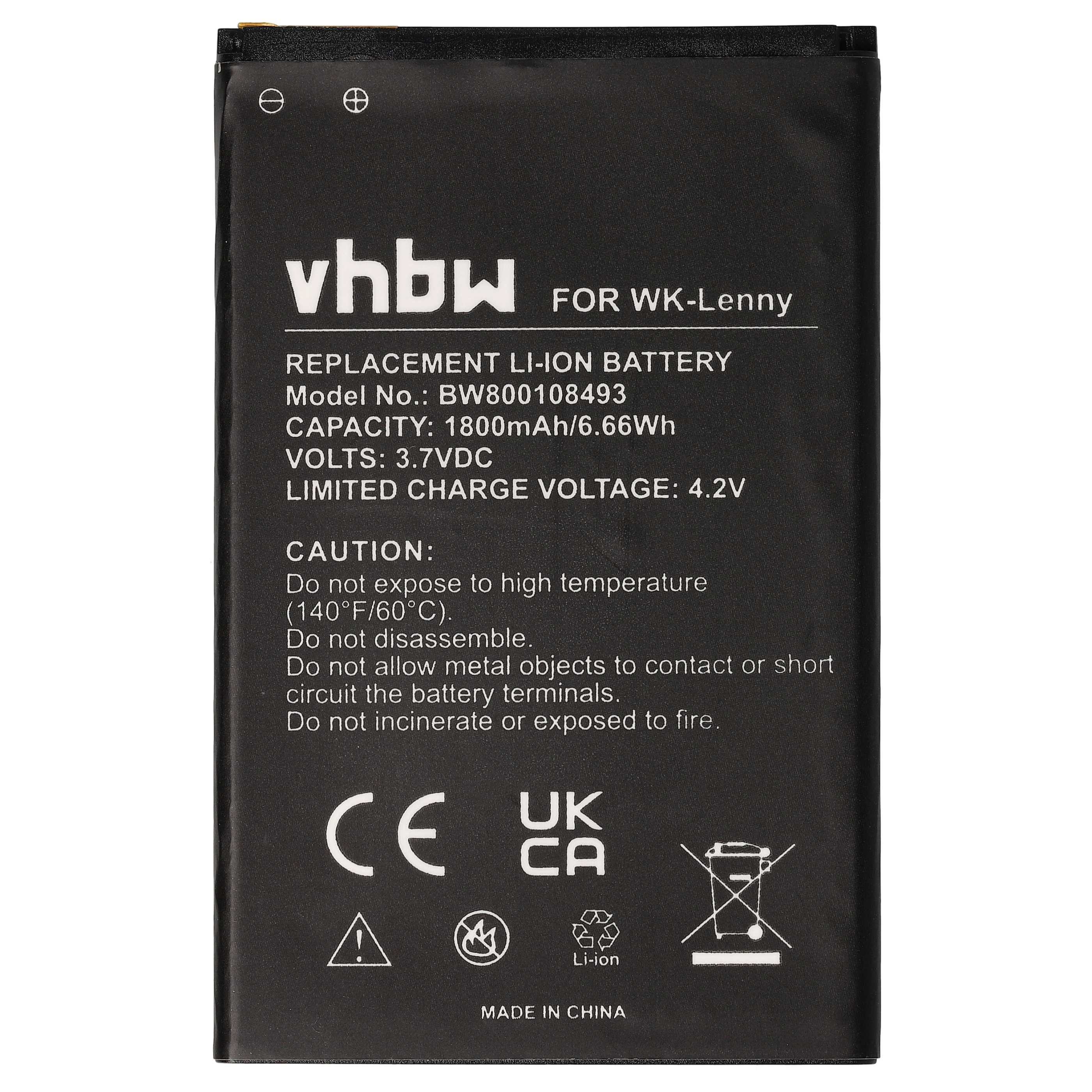vhbw passend für Wiko Sunny 2 Plus, Lenny, B0386126, Lenny 2, Lenny 3, Sunn Handy-Akku Akku Li-Ion 1800 mAh (3,7 V, 1 St), Leistungsfähiger Austausch-Akku für T – Bild 3 von 5