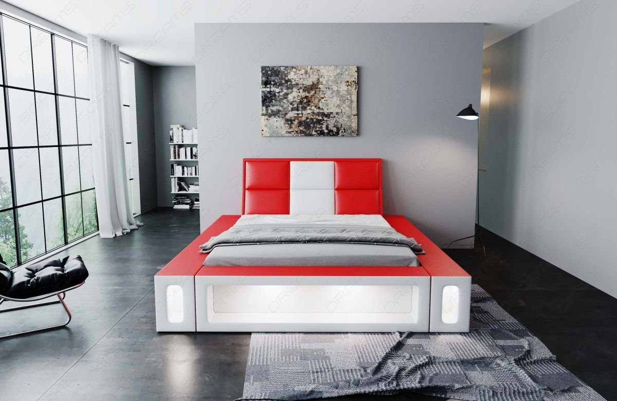 Dreams Kunstleder Beleuchtung LED LED rot-weiß Matratze, Beleuchtung, mit Topper, Mit Premium Venosa mit Boxspringbett Komplettbett Bett mit Sofa